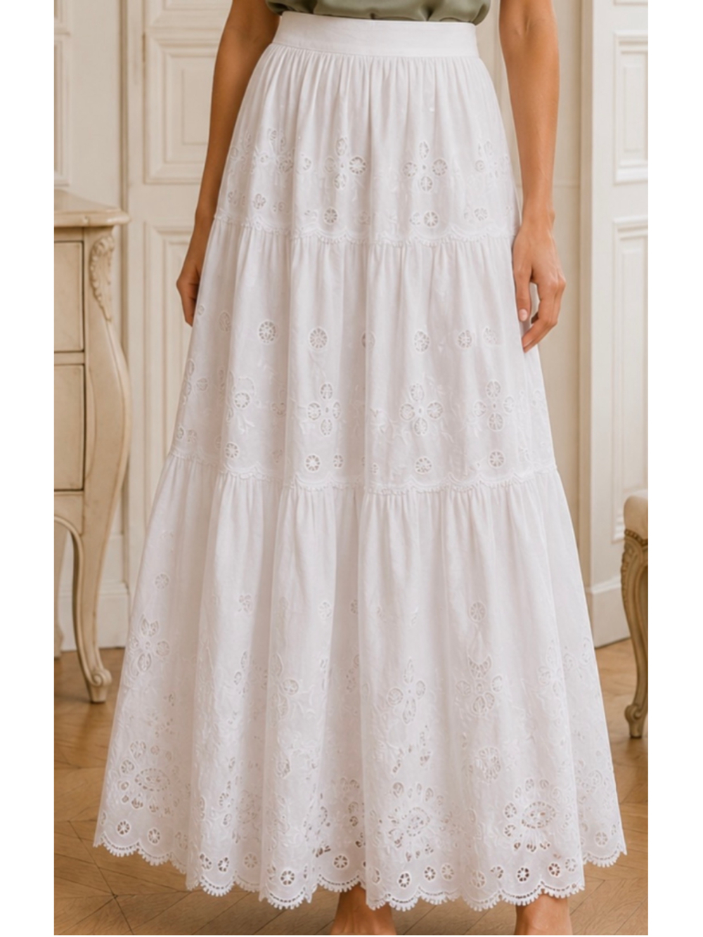 Polo Ralph Lauren Maxi Skirt XL White Eyelet Cotton New Feminine Boho